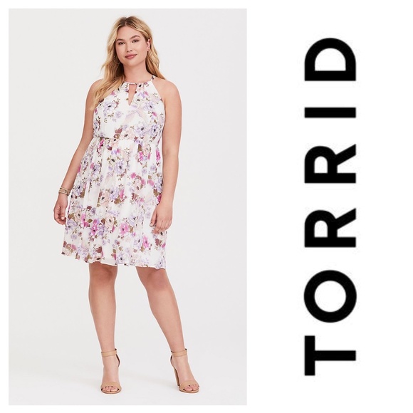 Torrid Plus Size Midi Chiffon Floral Halter Neck Dress - Picture 1 of 5
